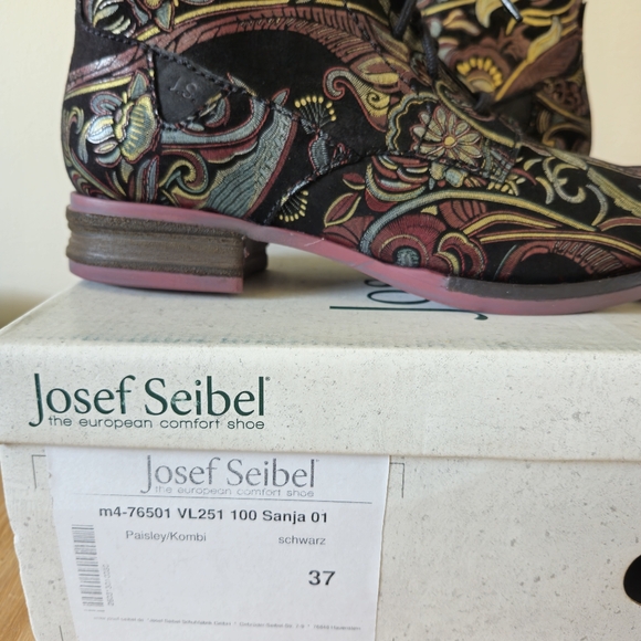 JOSEF SEIBEL Sanja 01 Paisley Black Ankle Boot Women's Size EU 37 US 6-6.5 - Picture 3 of 12